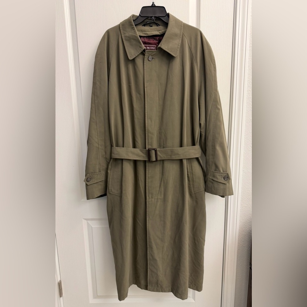 Evan Picone Olive Microfiber Trench Coat w/ Wool Liner Men’s 44R